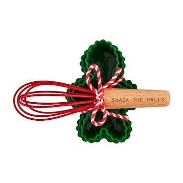 Mud Pie Christmas Silicone Baker, Green, mold 4" x 3"   whisk 5 1/2