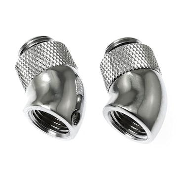RLECS 45 Degree Angled Elbow 2PCS G1/4" 45 Degree Silver Male to Female Water Cooling Rotary Adapter Connector Rotary Extender Fitting for Computer Water Cooling System