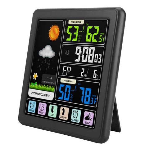 Weather Station, Colorful LCD Digital Weather Station Radio Multifunctional Weather Forecast with Alarm Clock, Temperature Humidity Meter for Indoor and