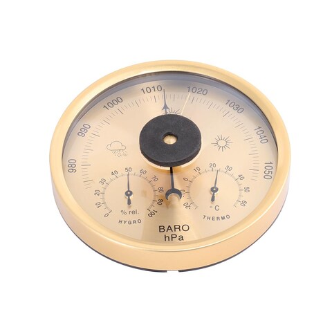 Yardwe Precision Aneroid 3 in 1 Barometer Weather Station Barometer Thermometer Hygrometer for Indoor and Outdoor Use with Stainless Steel Frame (Yellow)