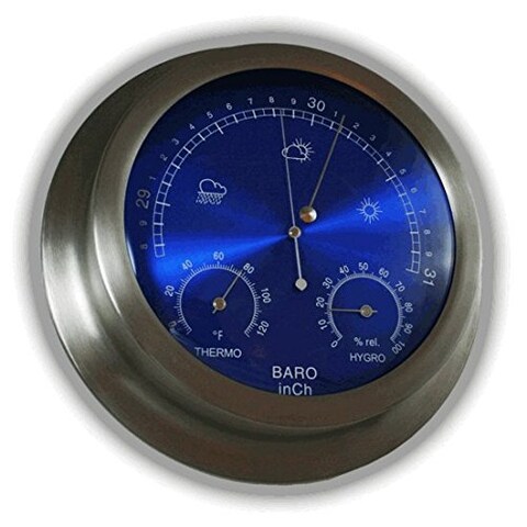 Ambient Weather WS-228TBH 9&quot; Brushed Aluminum Contemporary Barometer with Temperature and Humidity, Metallic Radiant Blue