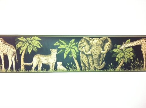 Dark Moss Jungle Animals Wallpaper Border by York