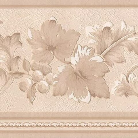 CONCORD WALLCOVERINGS &acirc;&bdquo;&cent; Minimalistic Leaves Wallpaper Border Featuring Flowers on a Beige Background, Colors Light Pink, Size 7 Inches by 15 Feet 92234