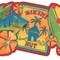 CONCORD WALLCOVERINGS &acirc;&bdquo;&cent; Wallpaper Border Tropical Pattern Hawaiian Tiki Symbols Surfboards Flowers, Die Cut Edges for Cottage Beach House, Red Green Yellow, 15 ft by 6.5 in GU92173B