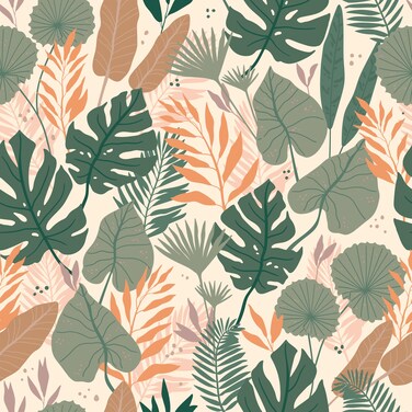 EPPKILY Green/Orange Leaf Wallpaper Peel and Stick Tropical Wallpaper Palm Wallpaper Botanical Wallpaper Decorative Paper for Bedroom Living Room Shelves Fern Wallpaper Bohemian Wallpaper 17.5"x102