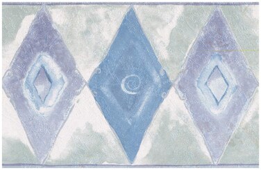 Wallpaper Border - Blue Purple Rhombus Abstract Green Wall Border Retro Design, Prepasted Roll 15 ft. x 7 in.