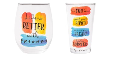 Silver Buffalo FRIENDS Brushstroke Quotes 2pc 16oz Pint and 20oz Stemless Glass Set