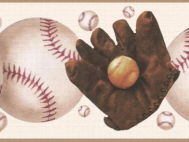 Dundee Deco DDAZBD9247 Peel and Stick Wallpaper Border - Sport White Red Baseballs Wall Border Retro Design, 15 ft x 7 in (4.57m x 17.78cm), Self Adhesive