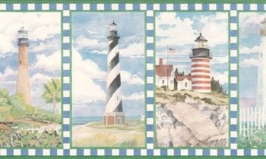Lighthouse Wallpaper Border - Green/Blue Checks&acirc;&euro;&brvbar;