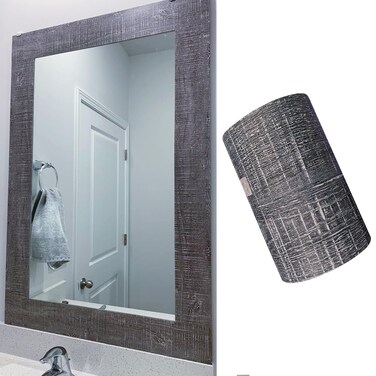 LUO YIYI 32.8Ft Dark Grey Wood Grain Border Self Adhesive Wallpaper Removable PVC Waterproof Bathroom Mirror Frame Sticker