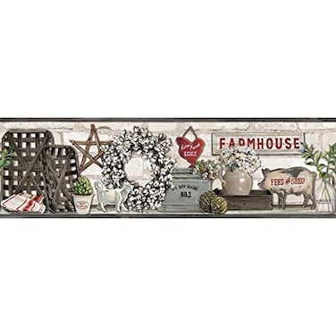 York Wallcoverings Farmhouse Shelf Border - Black  Spray with Water and Hang   Ultra Easy