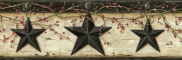 Chesapeake PUR44602B Ennis Sand Rustic Barn Star Wallpaper Border