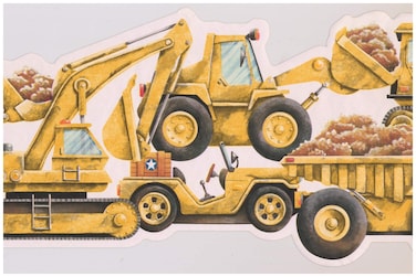 Yellow Bulldozer Excavator Truck Wallpaper Border for Kids Bedroom Playroom, Roll 15' x 10