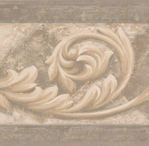 Beige Brown Vine Damask Victorian Wallpaper Border Vintage Design, Roll 15&#39; x 7&#39;&#39;