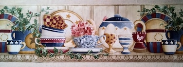 Country Shelf - Cups, Plates, Teapots, Ivy Wallpaper Border - CP033124B