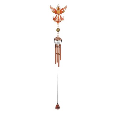 StealStreet SS-G-99367 Gem Copper Toned Wind Chime with Orange Flying Angel, 22.5