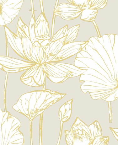 GW2018 Golden Oriental Lotus Flower Peel &amp; Stick Wallpaper Roll 20.5" Wx18ft L