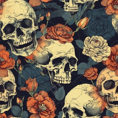 MAGAFA Removable Skull Wallpaper Peel and Stick Sugar Skull Floral Wallpaper Boho Wallpaper for Bedroom Bathroom Renter Friendly Floral Contact Paper 17.71"x118.1