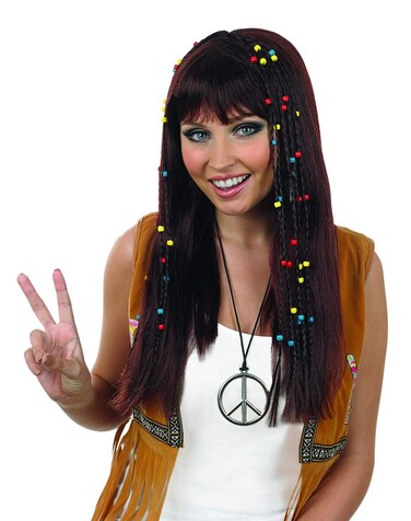 fun shack Brown Hippie Wig for Women, Hippie Costume Wig, Brown Braided Wigs, Brown Braided Wig, Braided Hair Wigs