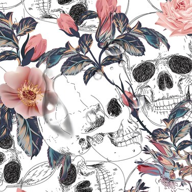 17.32"x118" Skull Peel and Stick Wallpaper Pink Sugar Skull Flora Gothic Wallpaper Vinyl Removable Self Adhesive Wallpapers for Bedroom Wall Halloween Decorations