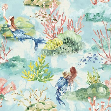 Tempaper Blue Mermaid Toile Removable Peel and Stick Wallpaper, 20.5 in X 16.5 ft, Made in The USA, Sea Glass
