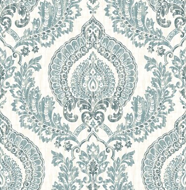 NuWallpaper NU1702 Kensington Damask Peel &amp; Stick Wallpaper, Blue