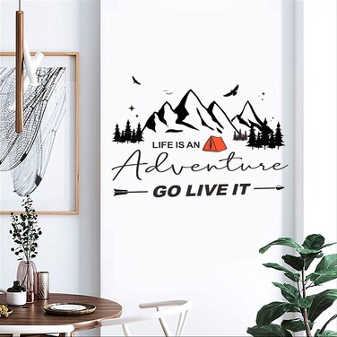 Adventure Theme Decor Wall Stickers,Life is an Adventure Go Live It Mountains Tribal Hiking Camping Travel Decoration Murals for Home Office,Inspirational Quote Decal for Car Camper