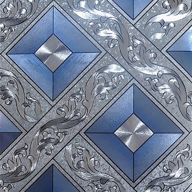 Q QIHANG DAWEI Silver Foil Mosaic Rhombus Flicker KTV Room Home Decorative Wallpaper Silver Blue Color 1.73'W x 32.8&acirc;&euro;&tilde;L&acirc;&euro;&trade;