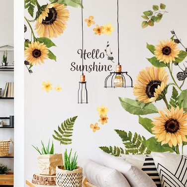 Sunflower Wall Stickers 3D Yellow Flower Wall Decals, Peel and Stick Removable Wall Art Decor, DIY Mural Wall Art Decor for Kids Room Nursery Classroom Living Room Bedroom Home Decoration