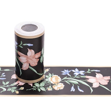REDODECO Black Floral Pattern Molding Peel Stick Wall Border for Home Decor Bathroom Kitchen Wallpaper,4 inch by 32.8 feet