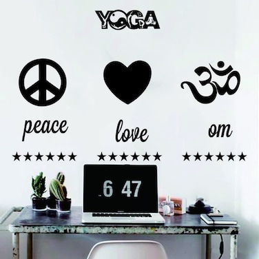 ANFRJJI Peace Love Om Wall Decals - Vinyl Wall Stickers with Yoga Symbol and Inspirational Quote - Removable PVC Wall Decor for Yoga Room, Living Room, Study Room -Effect 28"x42"inch (black-JWH219)