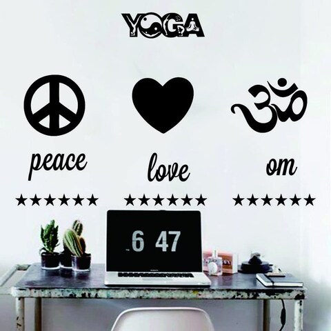 ANFRJJI Peace Love Om Wall Decals - Vinyl Wall Stickers with Yoga Symbol and Inspirational Quote - Removable PVC Wall Decor for Yoga Room, Living Room, Study Room -Effect 28&quot;x42&quot;inch (black-JWH219)