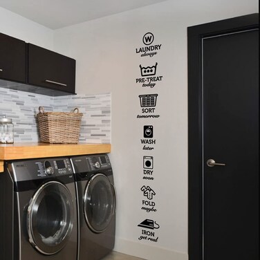 Laundry Tag Stickers Pattern Wash Dry Fold Iron Laundry Room Vinyl Wall Decal Quote Mural for Washer Dryer