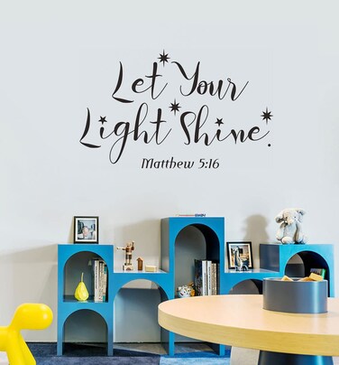 Inspirational Quotes Bible Verse Wall Stickers, Let Your Light Shine Matthew 5:16 Christian Scripture Wall Decals for Kid&acirc;&euro;&trade;s Room, Religious Wallpaper Vinyl Mural for Classroom Home