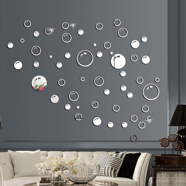 AQRICHFOX Acrylic Mirror Bubble Circle Wall Sticker Decals DIY Modern Art Mural for Living Room Bedroom Home Decor Wall Decoration Silver