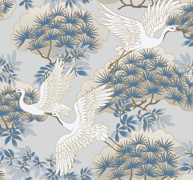 York Wallcoverings AF6591 Sprig &amp; Heron Wallpaper Light Blue