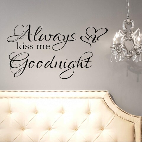 World of Wall Decal Always Kiss Me Goodnight Wall Decals Quotes Sayings Sign Wall Art Stickers Vinyl Wall Decals for Bedroom (14 in High 26 in Wide Matte Black)