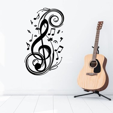 Music Wall Decals Large Clef Music Note-Vinyl Wall Art Decal Decor Sticker Art, Removable Home and Studio Decor Second Generation (Black)