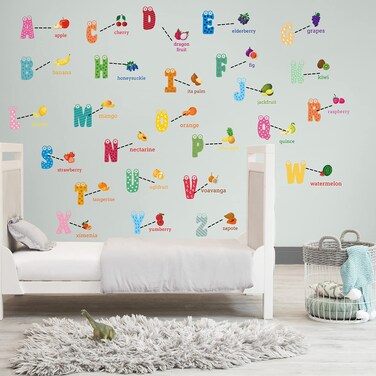 Fruit Alphabet Wall Stickers,ABC Watercolour Wall Decals for Kids Bedroom Nursery Room Decor,Playroom Kids Wall Decals Classroom Decor Wall Stickers for Girls Bedroom(Alphabet Stickers 1)