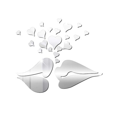 21inch Lip Love Heart Acrylic Wall Sticker, Acrylic Silver Love 3D Mirror Modern Acrylic DIY Art Wall Decal Valentines Gift Home Living Room TV Background Decoration Detachable