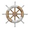 WHW Whole House Worlds Ship's Wheel, Nautical Decor, Circular Wood, Turned Handles, White Accents, 11.75 Inches Diameter, Sawtooth Hanger