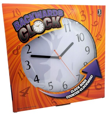 Zugar Land Funny Black Backwards Joke Wall Clock (9") Large Numbers. Runs Counterclockwise and Reverse