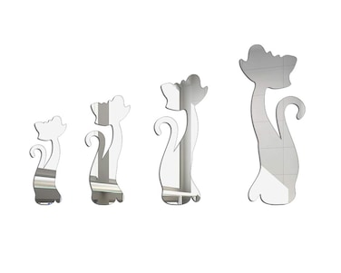 4 pcs Cats Acrylic Wall Sticker, Silver Acrylic 3D Crystal Mirror Modern Acrylic DIY Art Wall Decal Home Living Room TV Background Decoration Detachable