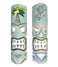 Set of 2 &acirc;&euro;&ldquo; Large Aqua Teal Tiki Head Mask &acirc;&euro;&ldquo; Unique Hand Carved Wall Hanging or Freestanding Sculpture &acirc;&euro;&ldquo; Tropical Parrot and Coconut Tree Accents - Tribal Party Beach Luau Bar Decor