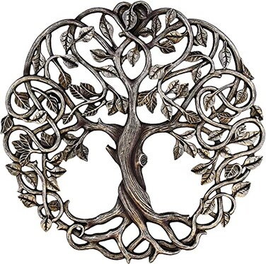 Top Brass Tree of Life Wall Plaque 11 5/8 Inches Decorative Celtic Garden Art Sculpture - Antique Silver Finish