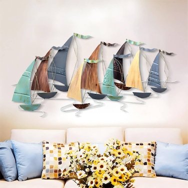 edaknez Large Metal Sailboat Wall Decor, 51" x 26" Metal Ship Wall Art Decor, Coastal Nautical Metal Sailboat Wall Decor, Large Metal Ship Wall Sculptures, for Living Room Bedroom