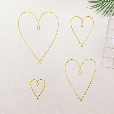AWISBI 4 Piece Metal Heart Wall Decor, Wire Art Wall Decor Gold Wall Decor for Bedroom &amp; Living Room, Office Home Decoration(Gold)