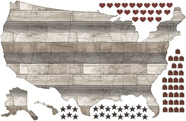Wall Pops DWPK2178 Country Living US Map Decal, Brown