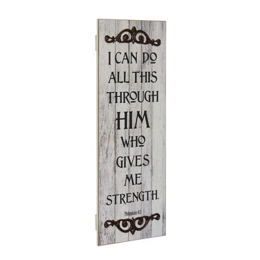 Stonebriar Rustic Decorative Worn White Painted Philippians 4:13 Wall Art with Metal Trim