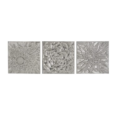 Deco 79 Metal Floral Home Wall Decor Embossed Wall Sculpture, Set of 3 Wall Art 16"W, 16"H, Gray
